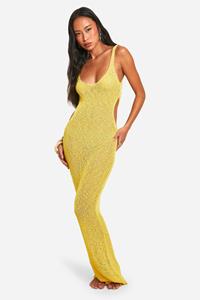 Boohoo Popcorn Crochet Cut Out Beach Maxi Dress, Yellow