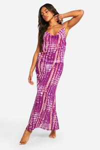 Boohoo Chiffon Tie Dye Maxi Beach Dress, Purple