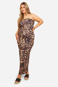 Boohoo Plus Leopard Bandeau Maxi Dress, Leopard