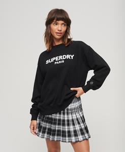 Superdry Vrouwen Luxe Sport-sweatshirt met Ronde Hals en Losse Pasvorm Zwart