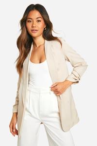 Boohoo Linen Look Ruched Sleeve Tailored Blazer, Stone