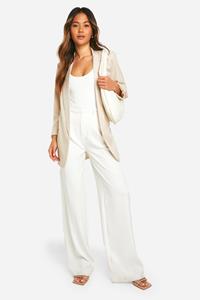 Boohoo Basic Linen Look Turn Cuff Relaxed Fit Blazer, Stone