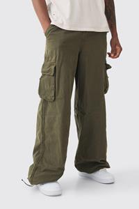 Boohoo Tall Extreme Baggy Fit Toggle Cargo Pants In Khaki, Khaki