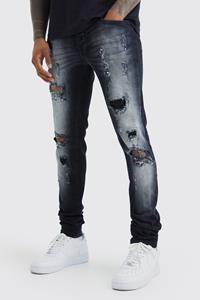 Boohoo Gescheurde Stacked Stretch Skinny Jeans, Washed Black