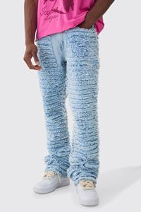 Boohoo Slim Rigid Flare All Over Distressed Jeans In Light Blue, Light Blue