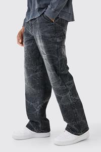 Boohoo Baggy Rigid Carpenter Crinkle Denim Jeans In Washed Black, Washed Black