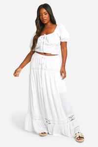 Boohoo Plus Lace Detail Cotton Maxi Skirt, White