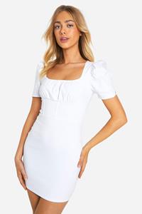 Boohoo Puff Sleeve Corset Mini Dress, White