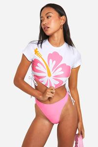 Boohoo Tropical Floral Crop Top & Brief Bikini Set, Pink