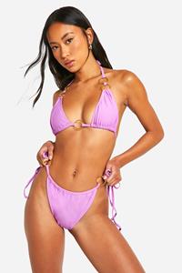 Boohoo O-Rings Wrap Around Triangle Bikini Set, Bright Lilac