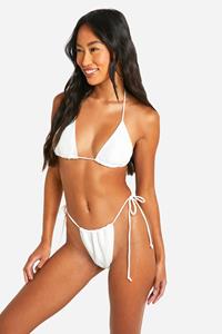 Boohoo Metallic Textured Rib Triangle Bikini Set, White