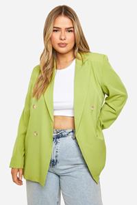 Boohoo Plus Double Breasted Linen Look Blazer, Olive