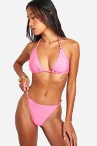 Boohoo Gold Trim Triangle Bikini Top, Pink