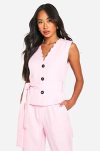 Boohoo Scalloped Edge Contrast Button Waistcoat, Baby Pink