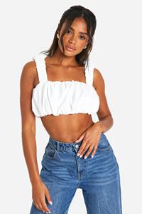 Boohoo Puffball Ruched Crop Top, White