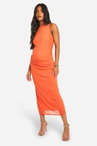 Boohoo Maternity Mesh Racer Neck Ruched Midaxi Dress, Orange