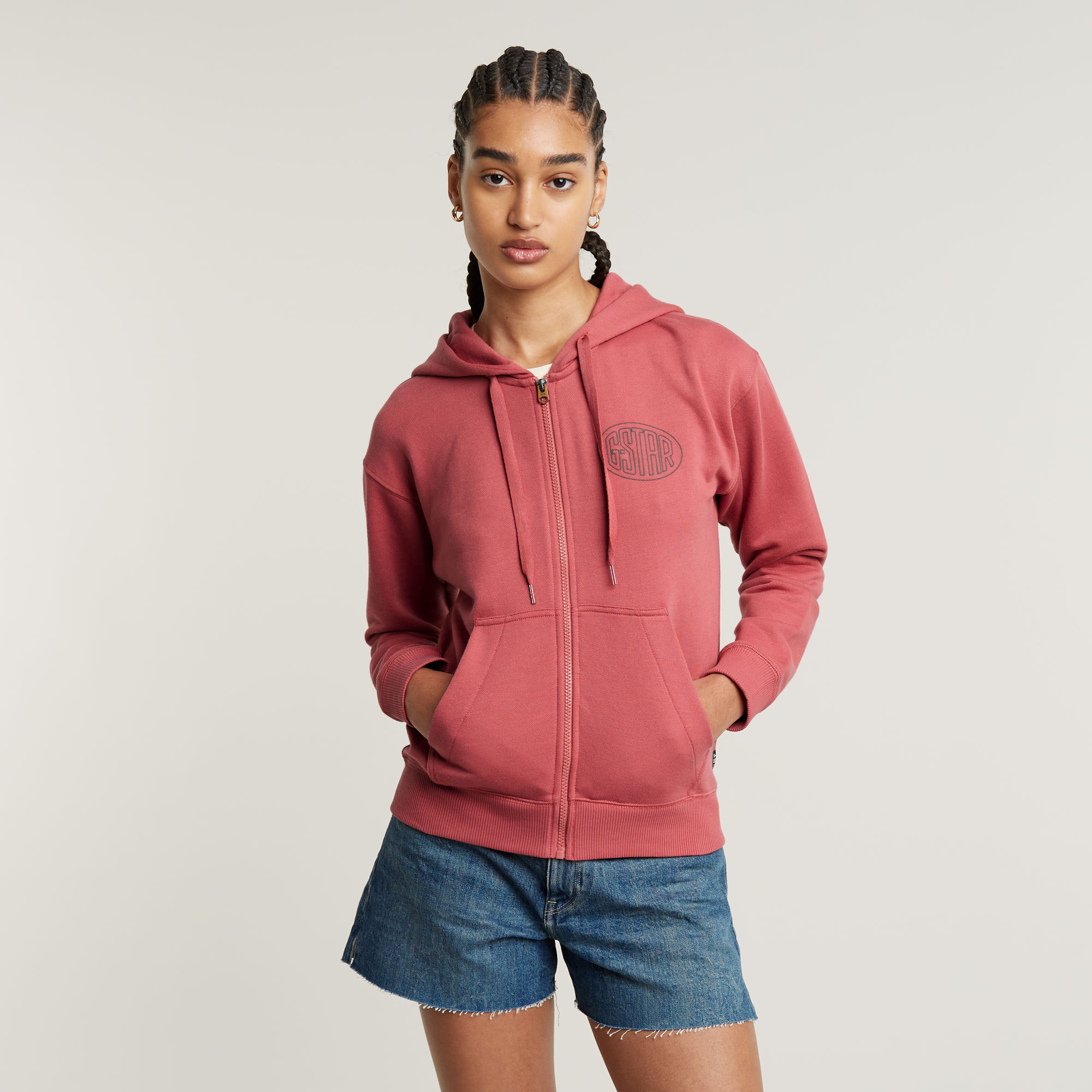 G-Star RAW Chest Graphic Hoodie Met Rits - Roze - Dames