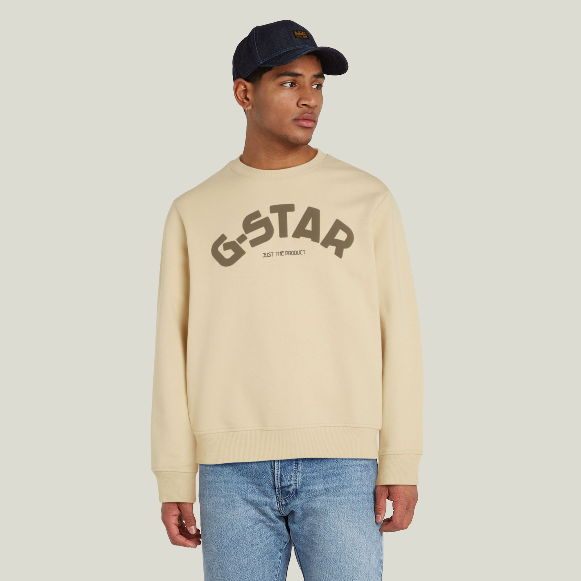 G-Star RAW Puff Logo Print Crew Sweater - Beige - Heren