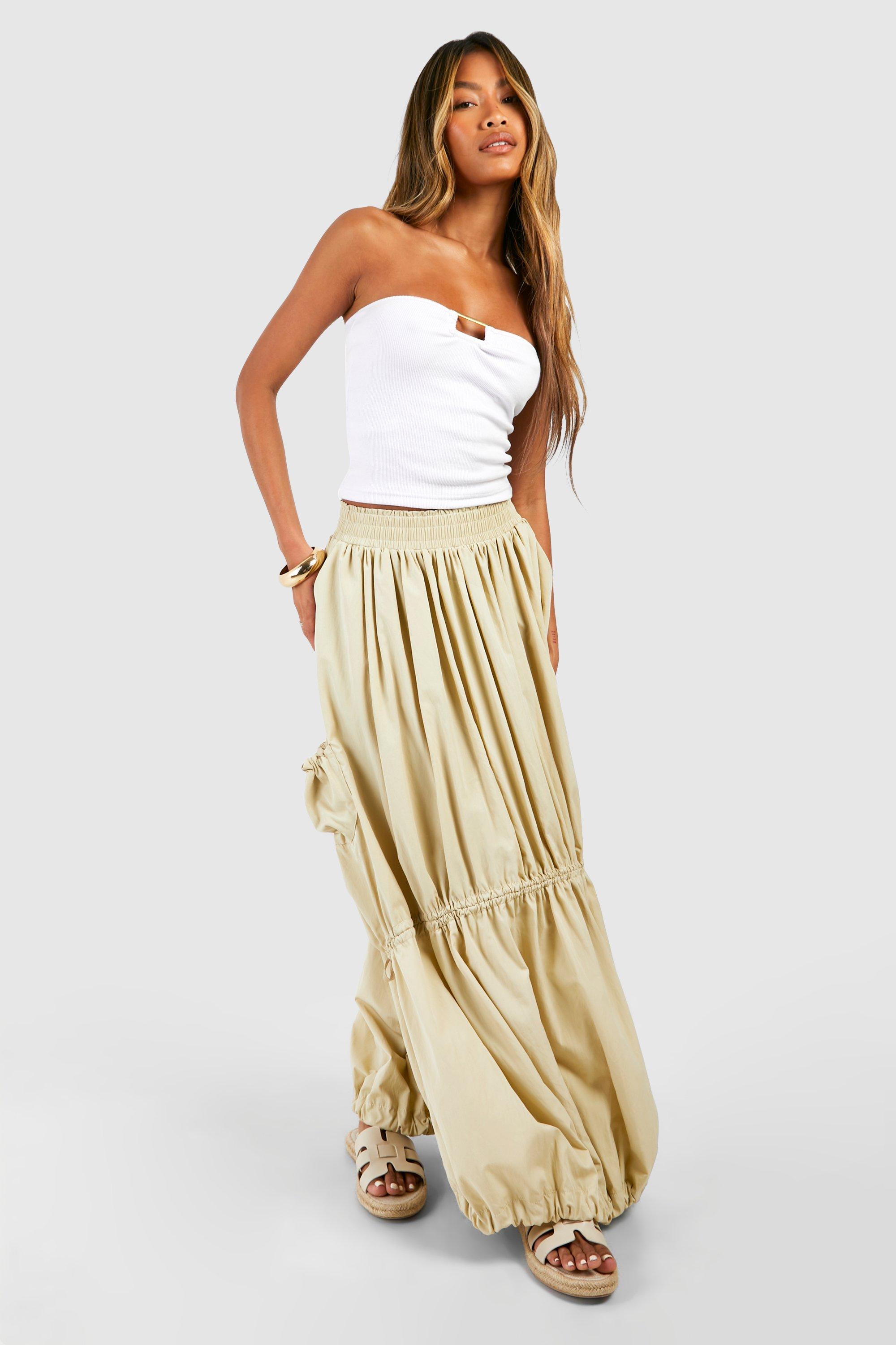 Boohoo Ruched Bow Detail Maxi Skirt, Stone