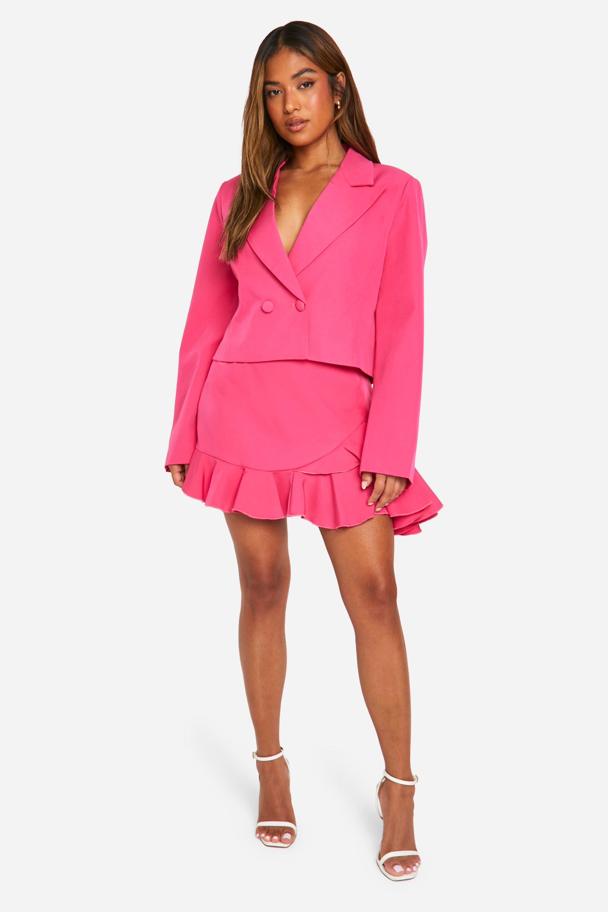 Boohoo Petite Ruffle Hem Woven Mini Skirt, Hot Pink