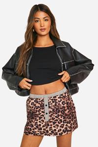 Boohoo Contrast Boxer Waistband Detail Leopard Print Mini Skirt, Leopard