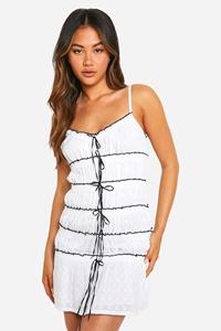 Boohoo Broderie Contrast Ruched Mini Dress, White