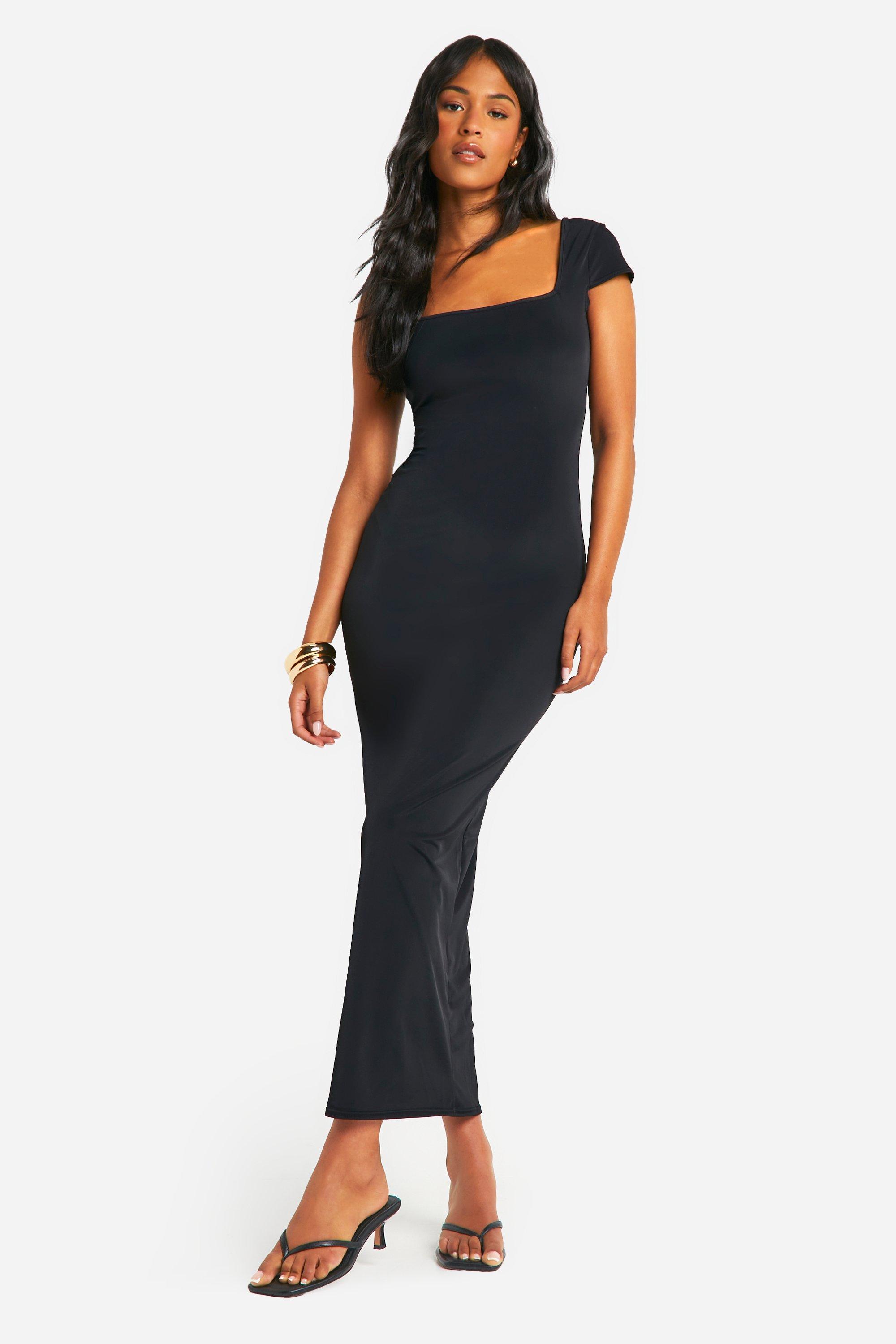 Boohoo Tall Premium Matt Slinky Cap Sleeve Maxi Dress, Black