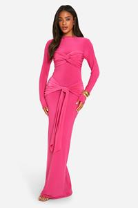 Boohoo Ruched Twist Detail Maxi Dress, Hot Pink