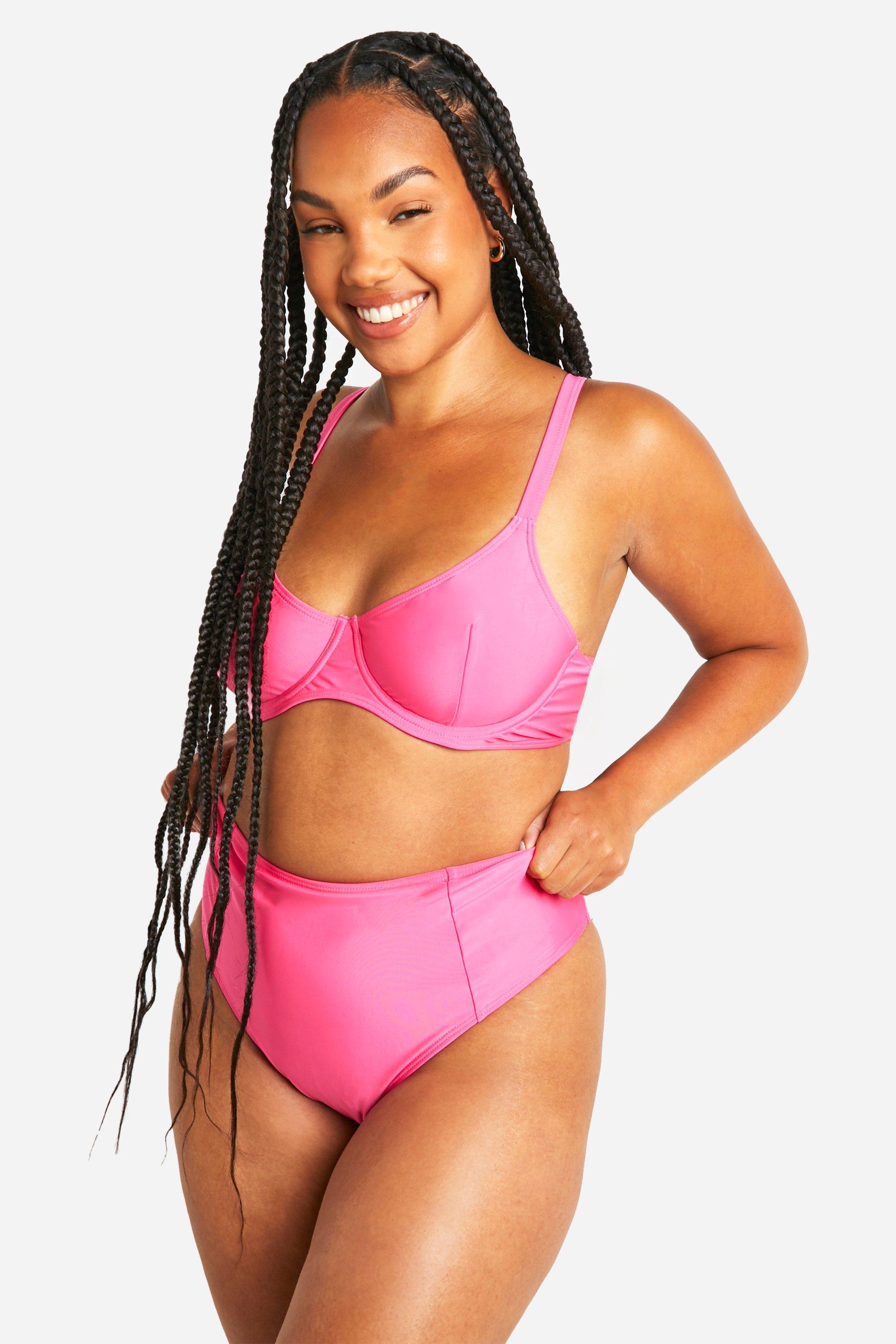 Boohoo Plus Tummy Control O-Ring Bikini Brief, Hot Pink