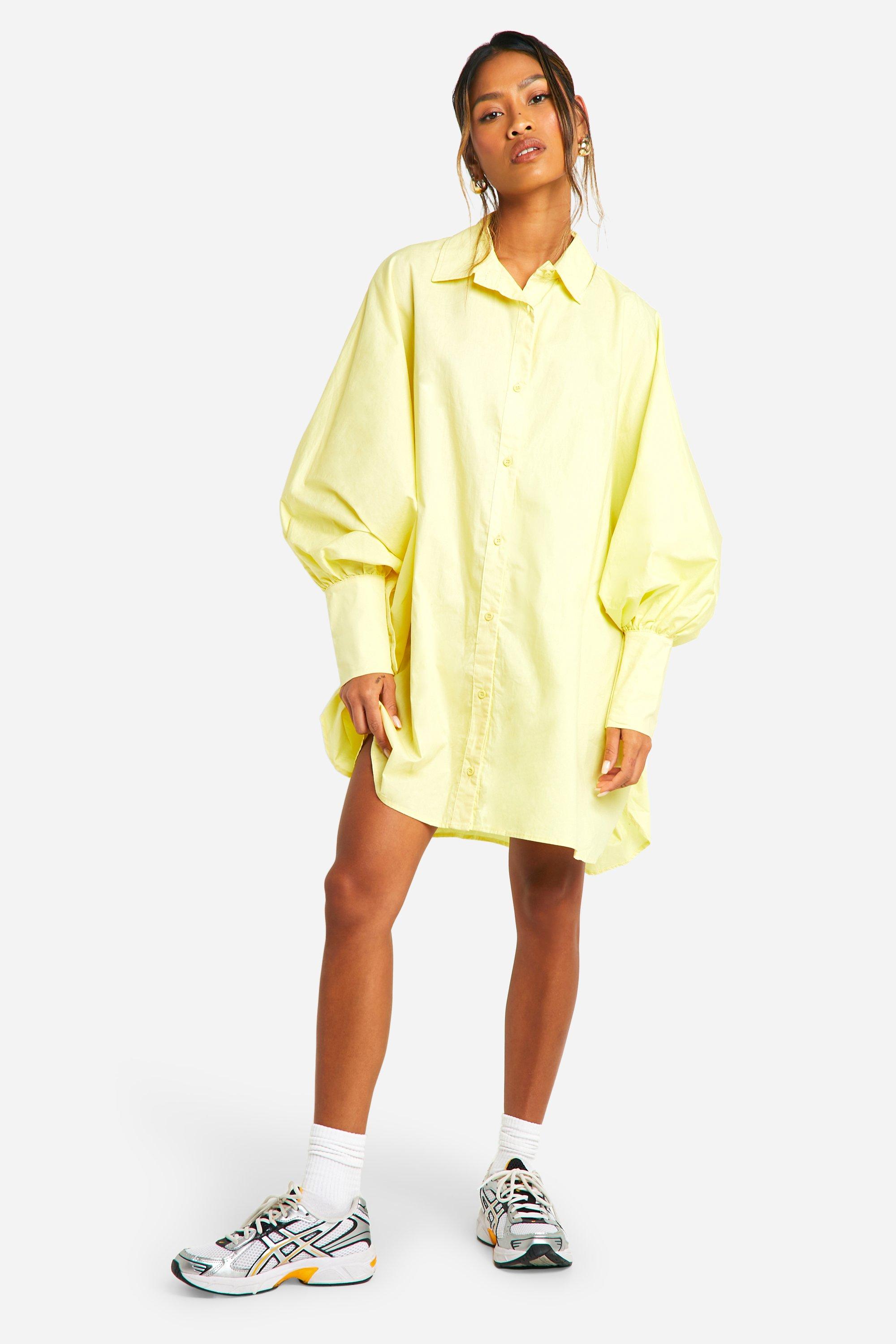Boohoo Oversized Cotton Shirt Dress, Lemon