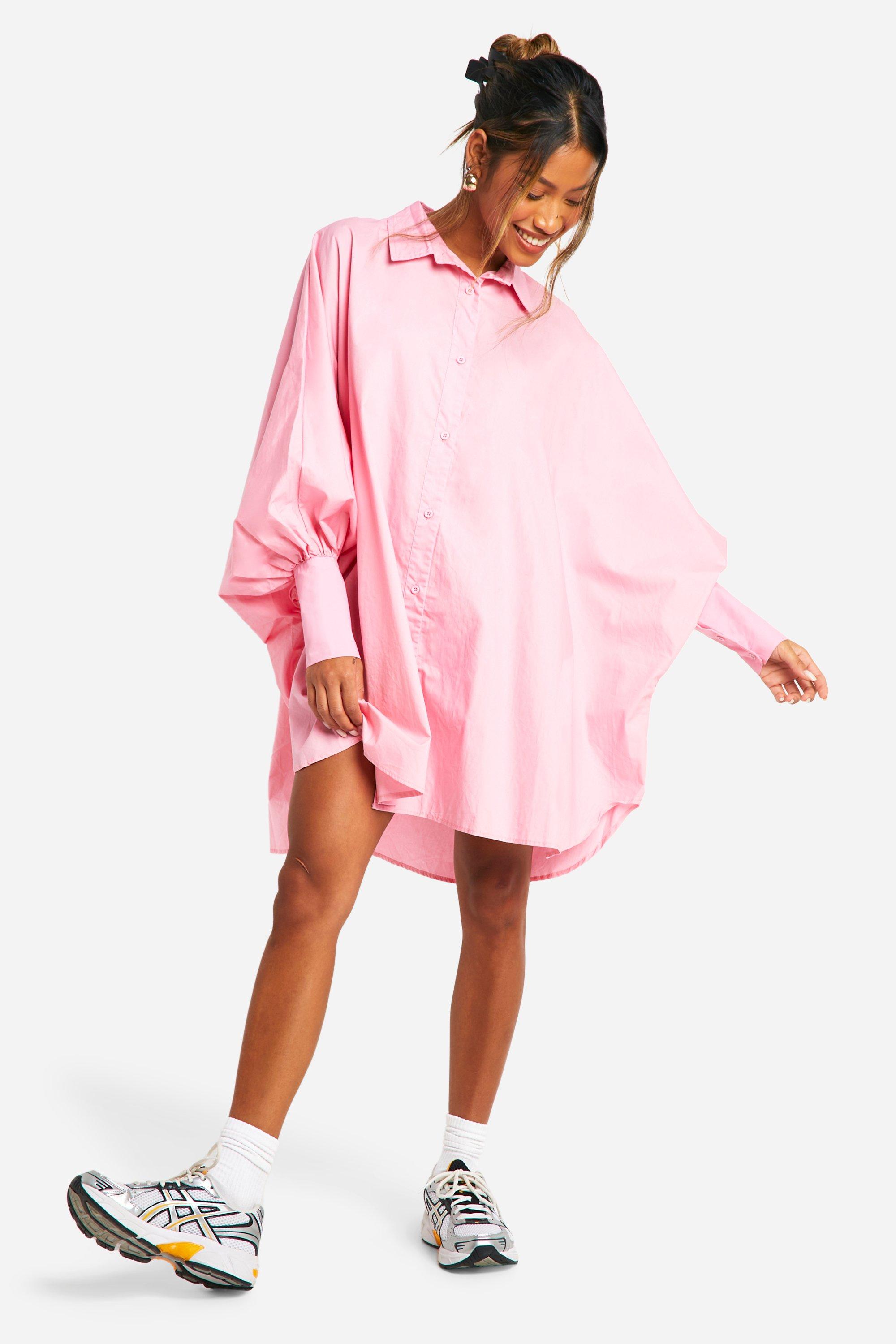 Boohoo Oversized Cotton Shirt Dress, Pink