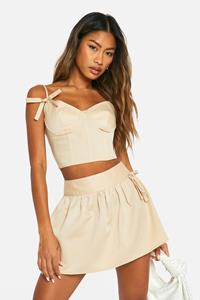 Boohoo Bow Detail Strappy Corset, Sand