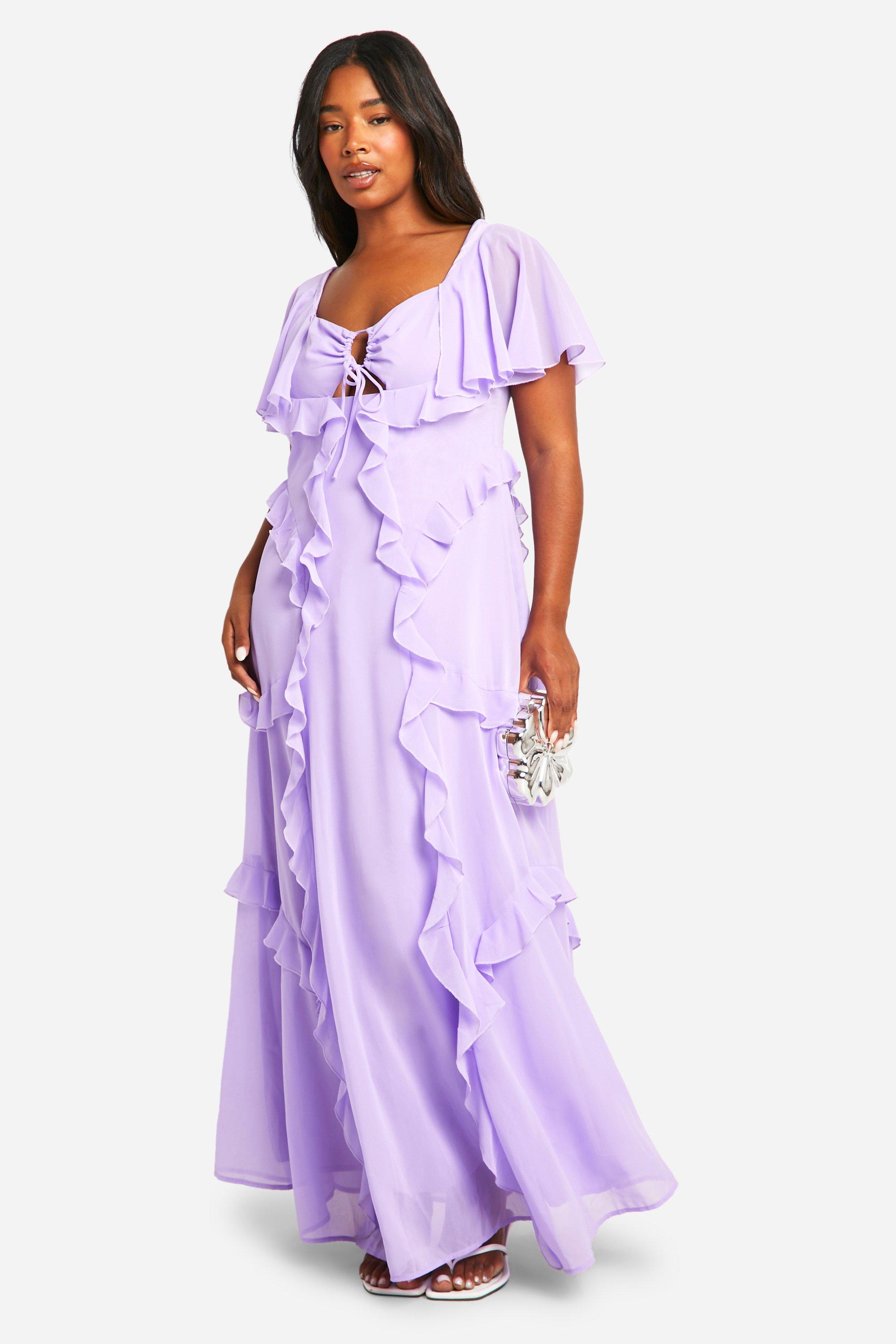 Boohoo Plus Angel Sleeve Keyhole Ruffle Maxi Dress, Lilac