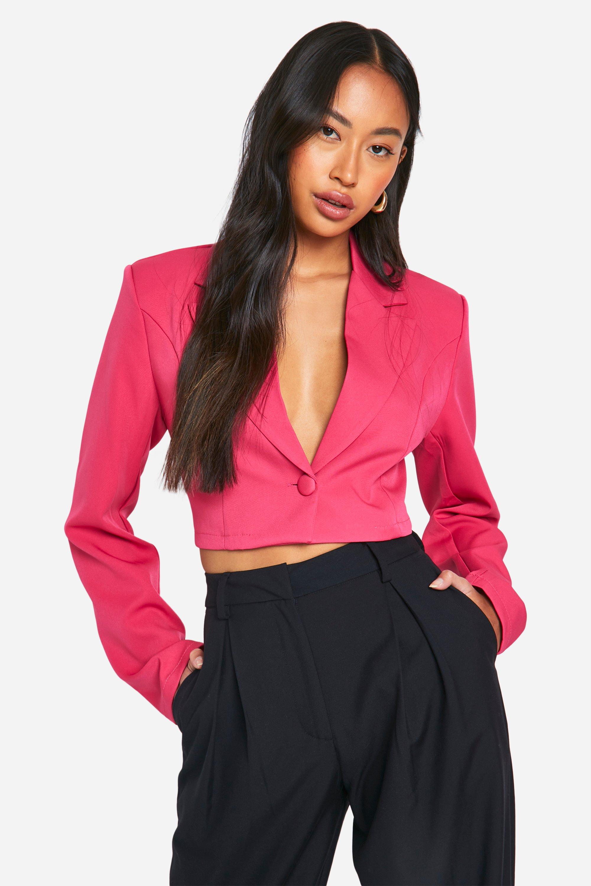 Boohoo Basic Woven Single Button Crop Blazer, Hot Pink