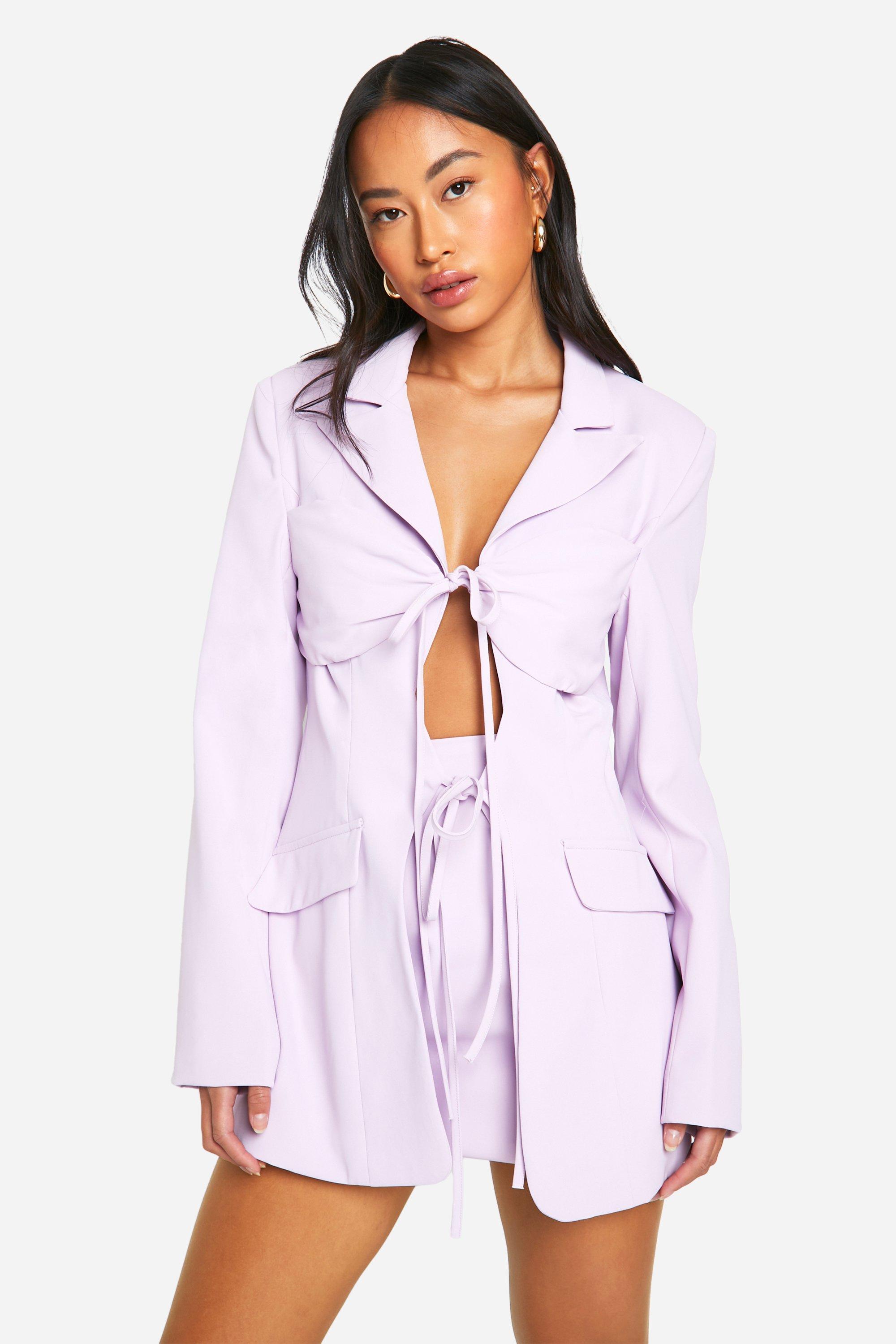 Boohoo Tie Front Detail Fitted Blazer, Lilac