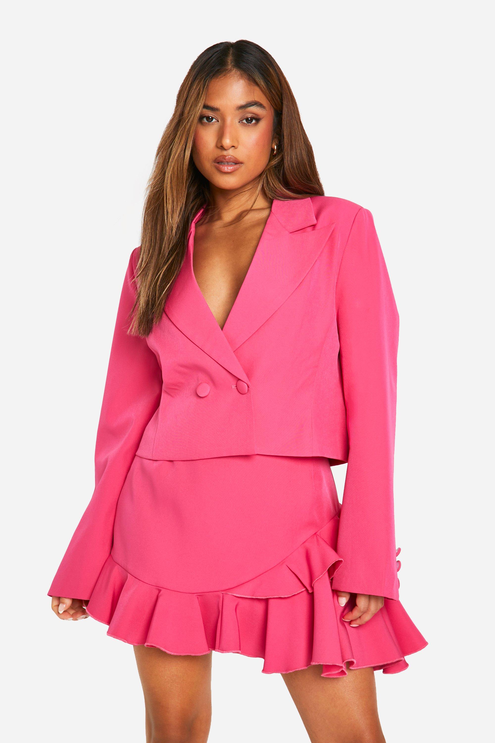 Boohoo Petite Cropped Blazer, Hot Pink