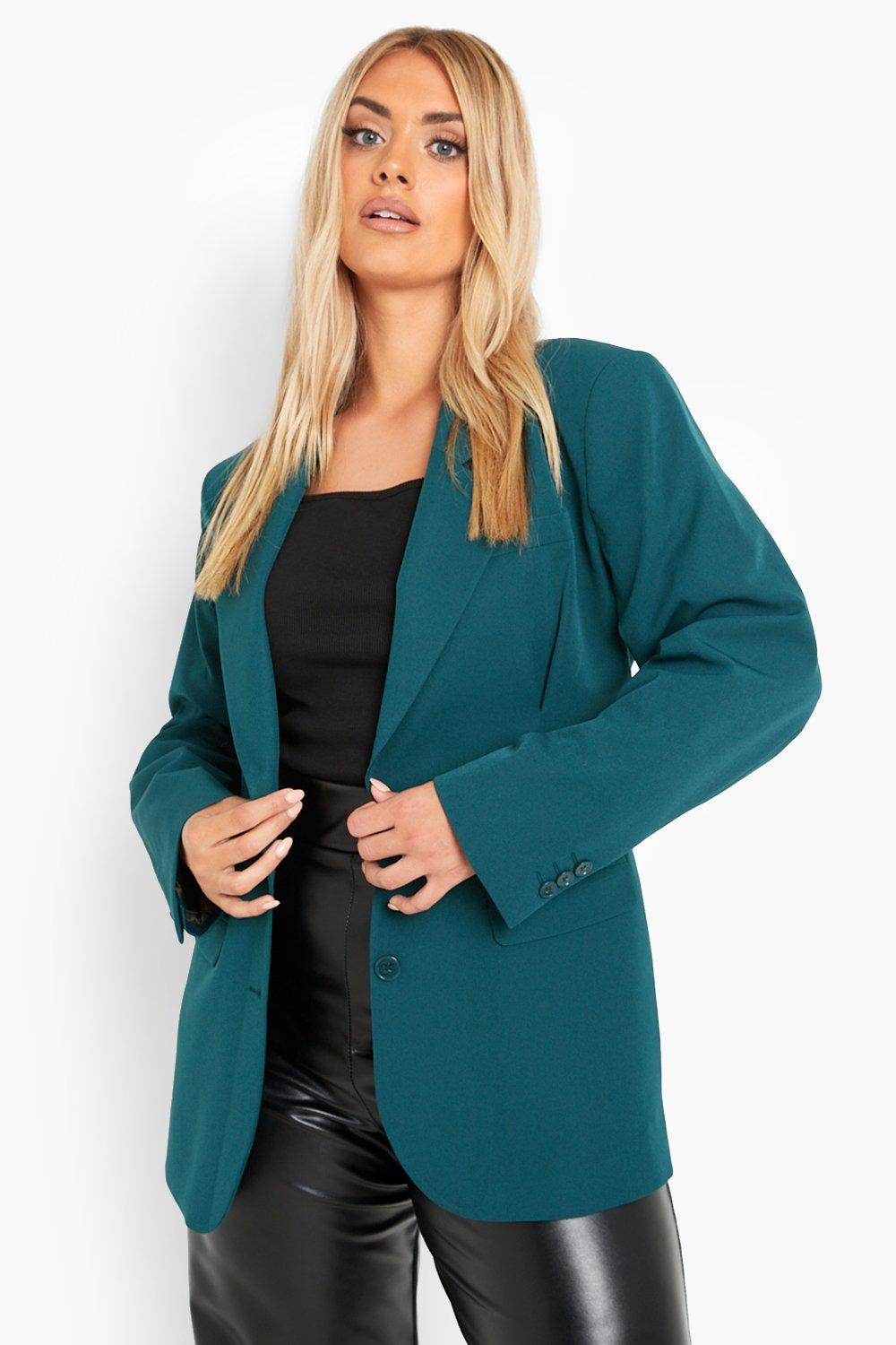 Boohoo Plus Oversized Premium Blazer, Emerald
