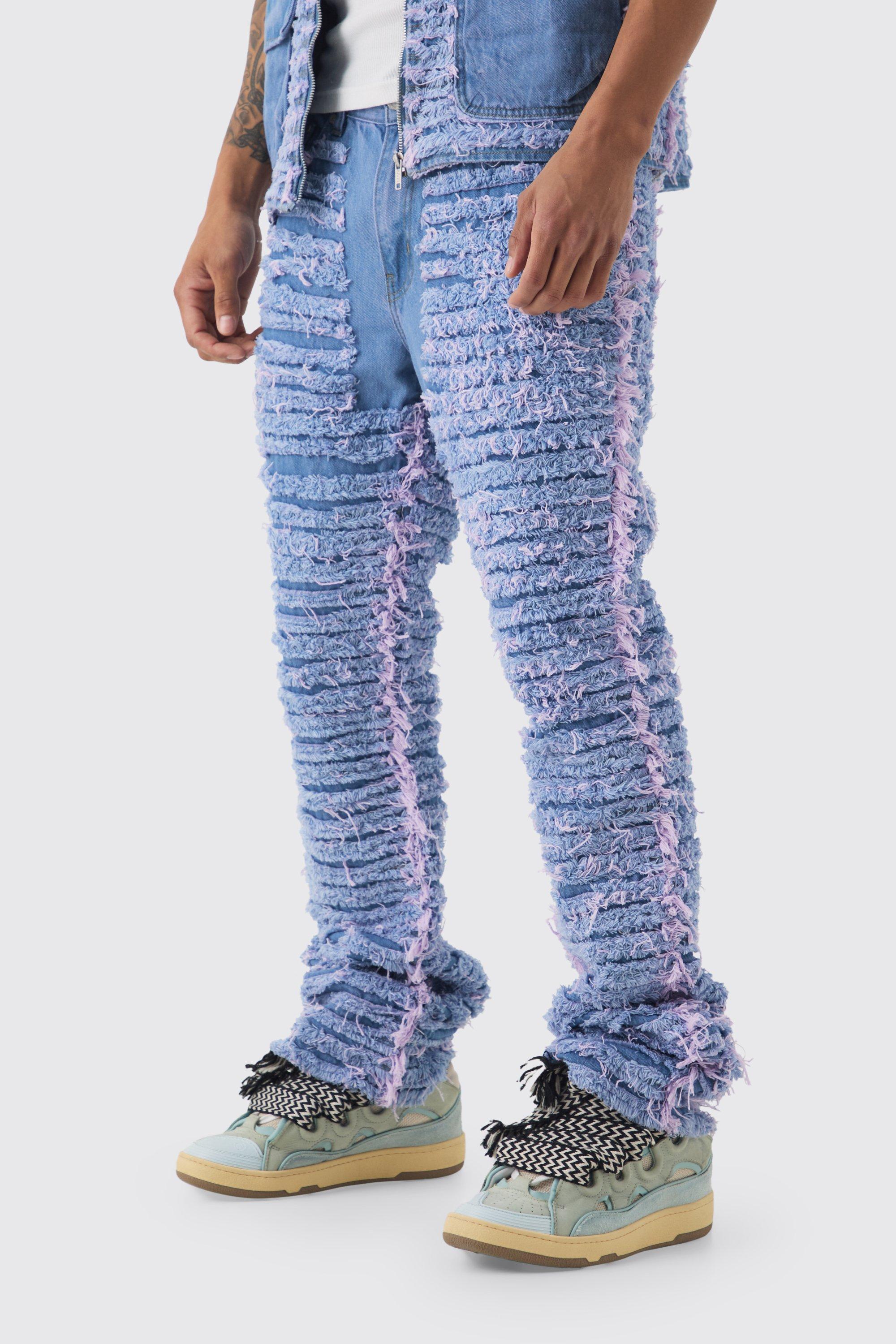 Boohoo Slim Rigid Flare All Over Distressed Jeans In Lilac, Lilac