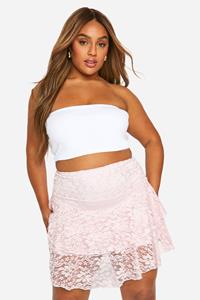 Boohoo Plus Mini Frill Skirt, Pink