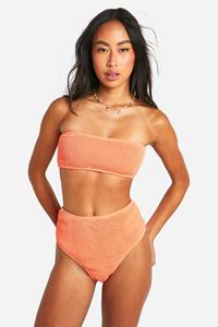 Boohoo Premium Crinkle High Waisted Bikini Brief, Coral