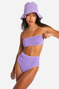 Boohoo Premium Crinkle High Waisted Bikini Brief, Lilac