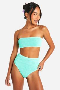 Boohoo Premium Crinkle High Waisted Bikini Brief, Mint