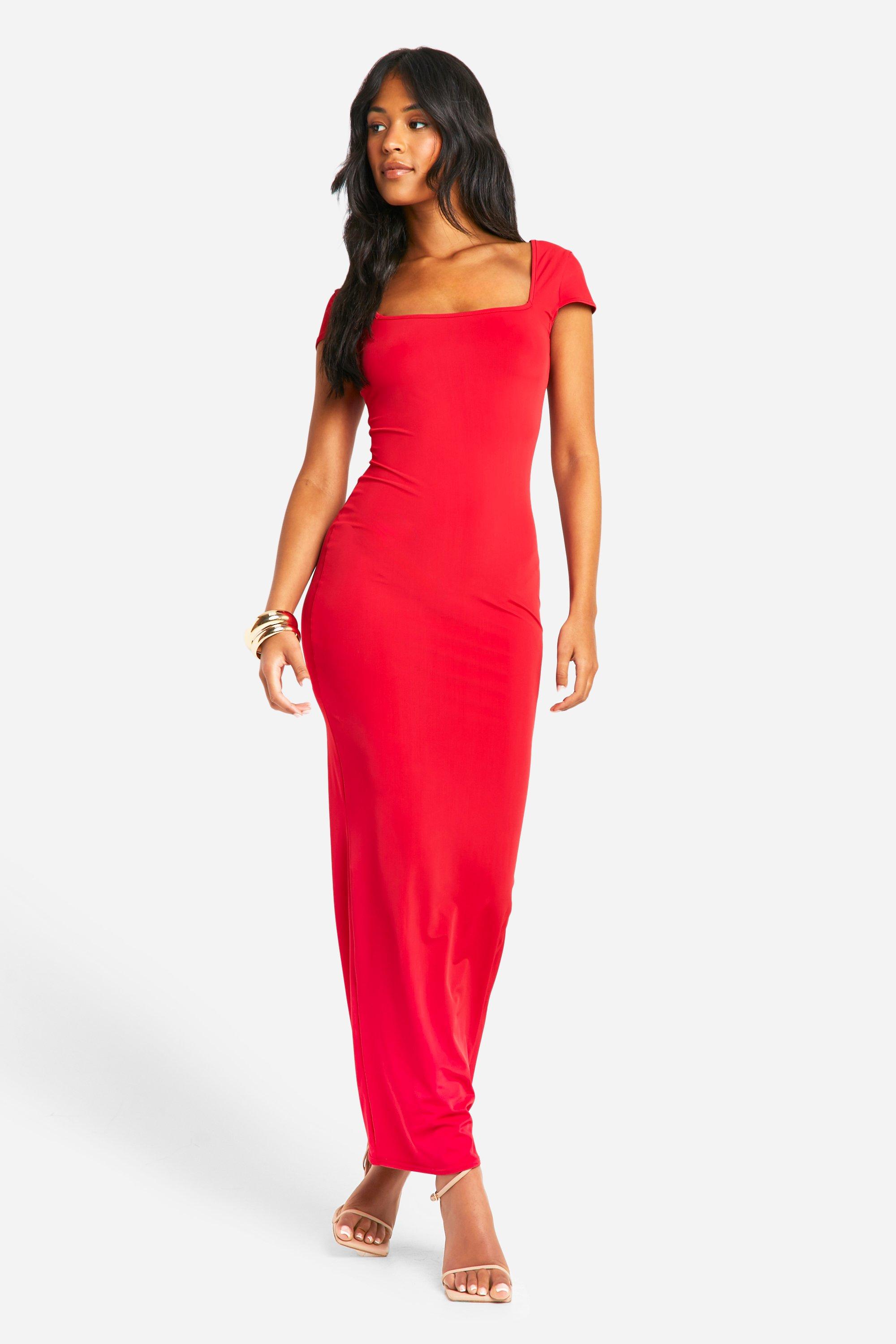 Boohoo Tall Premium Matt Slinky Cap Sleeve Maxi Dress, Red