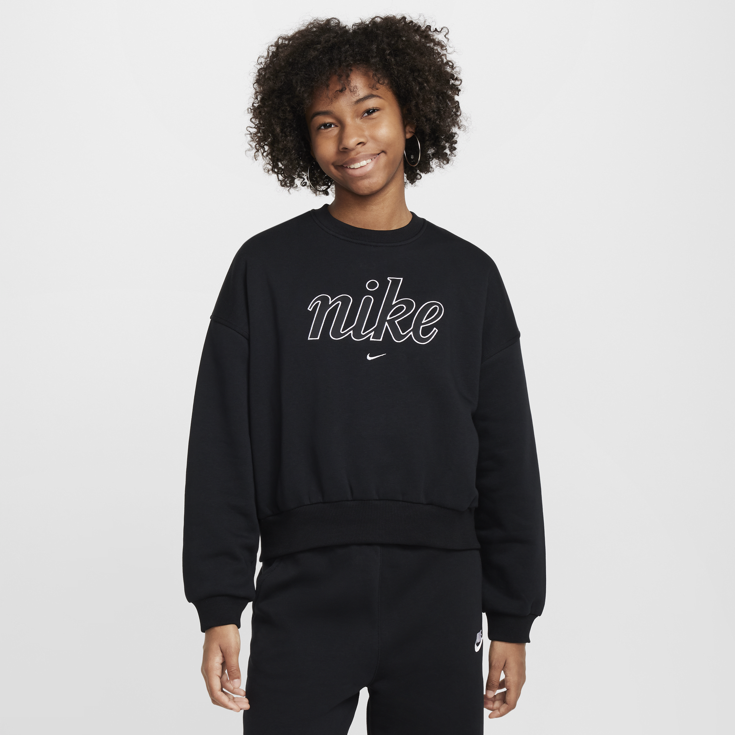 Nike Sportswear Club Fleece sweatshirt met ronde hals en recht design voor meisjes - Zwart