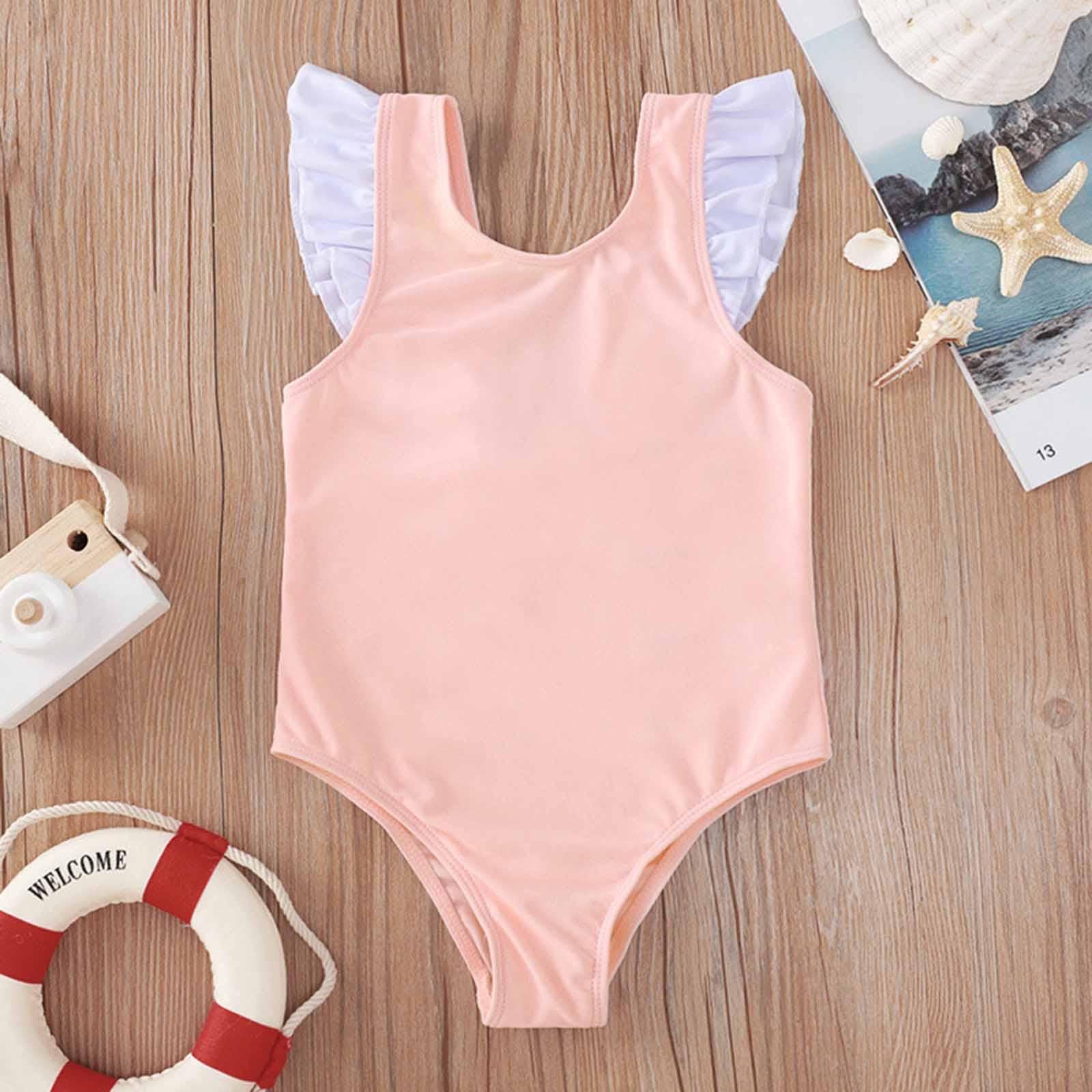 Winnerer Sun Toddler Baby Kids Girls Ruffles Solid One-Piece Beach Swimsuit Swimwear