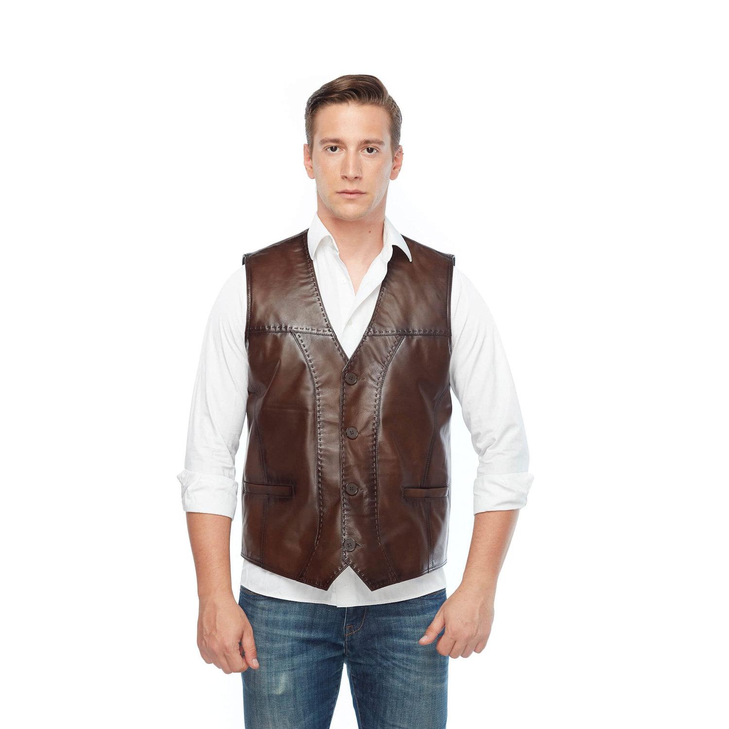 Deriza Genuine Leather Vest With Point