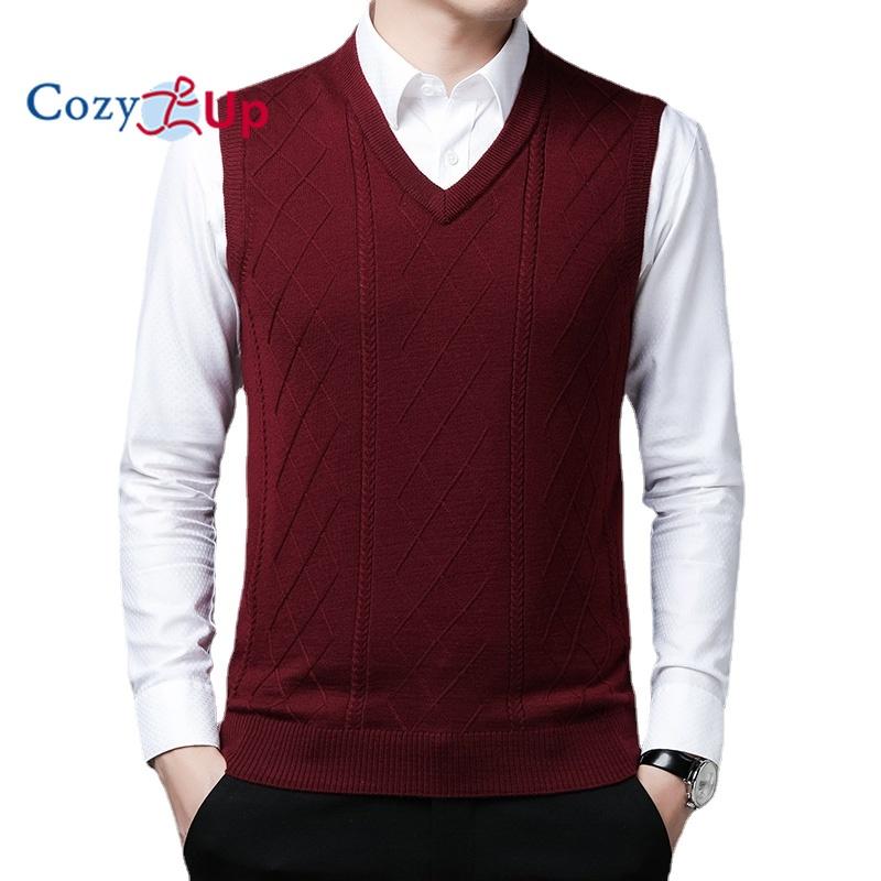 Cozy Up Cosy Up Knit Sweatervest Heren Effen kleur V-hals Dun nauwsluitend casual vestvest