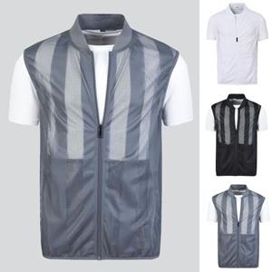 Selling Clothing Men Waistcoat Super Thin Stand Collar See-through Contrast Color Sleeveless Outdoor Vest Daily Clothes