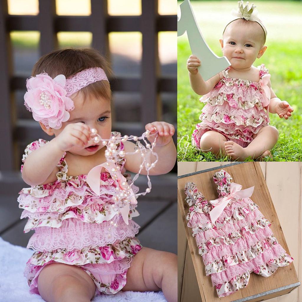 Uniqueness Pasgeboren Baby Baby Meisjes Romper Roes Lace Cake Floral Jumpsuit Outfits