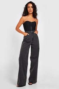 Boohoo Jeans Met Wijde Pijpen En Hoge Taille, Black